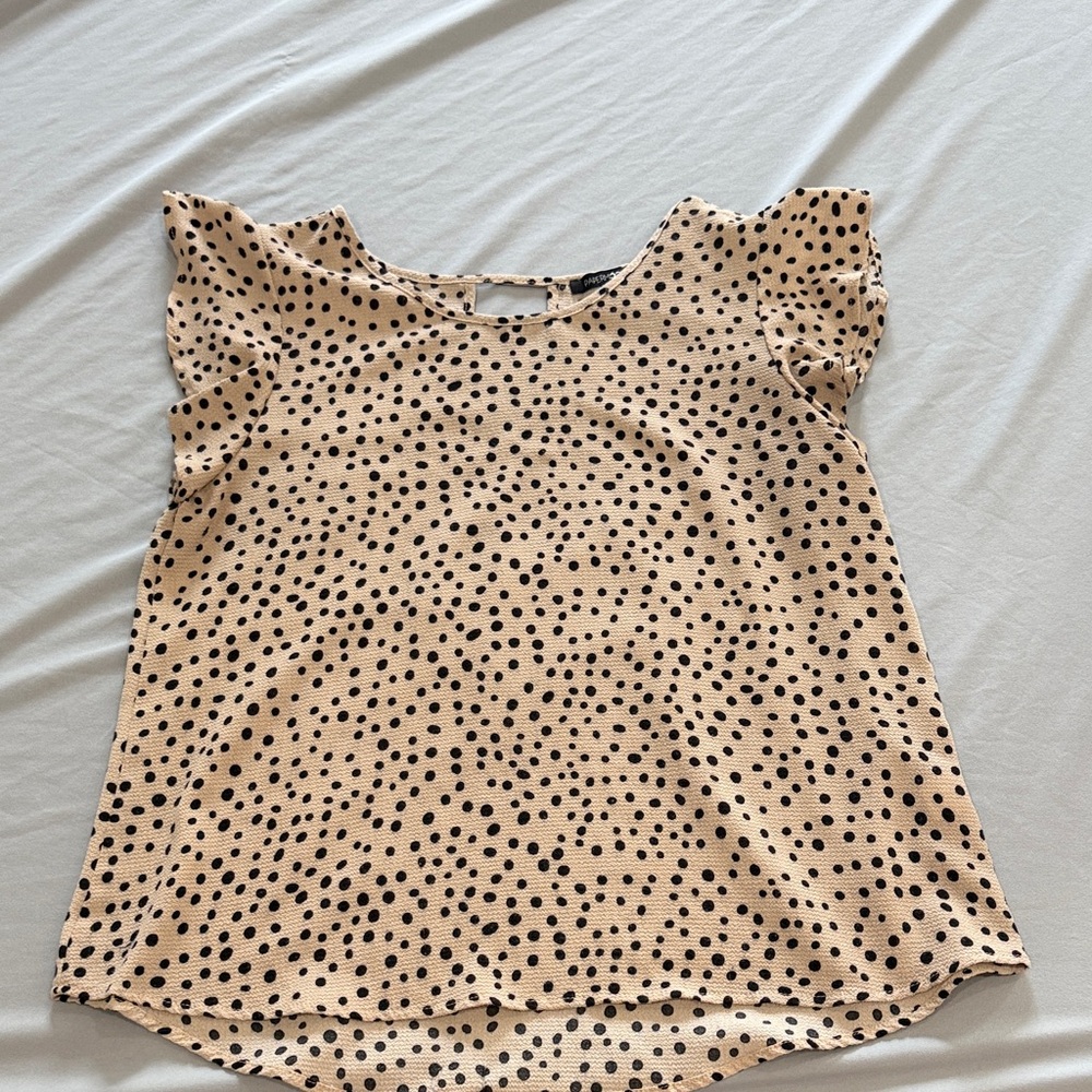Papermoon Beige Polka Dot Flutter Sleeve Blouse